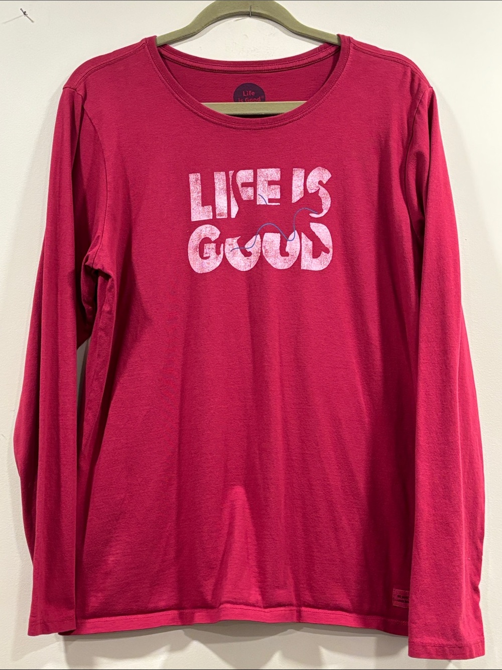 Life Is Good Deep Raspberry Long-Sleeve Tee with Cat Shadow - Picture 2 of 8